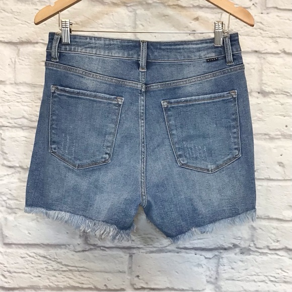 Risen Lg NWT Denim Women’s Shorts High Rise Crossover Waistband Distressed - Picture 4 of 8